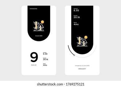 Simple UI design and mobile device interface GUI, accompanied by an drought icon on a black background.