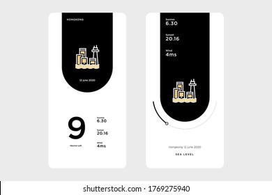 Simple UI design and mobile device interface GUI, accompanied by an sea level icon on a black background.