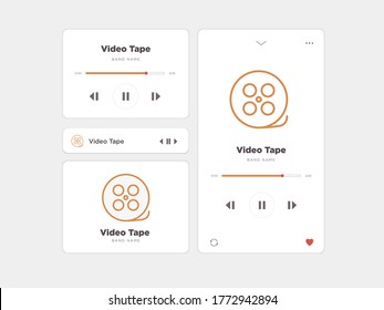Diseño sencillo de música de interfaz de usuario, acompañado de iconos de cinta de vídeo
