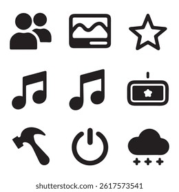 Simple UI Vector Silhouette Icons Set – Minimalist User Interface Symbols. User, Button, Sign, Graphic, Glyph, Outline, Web, UI