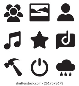 Simple UI Vector Silhouette Icons Set – Minimalist User Interface Symbols. User, Button, Sign, Graphic, Glyph, Outline, Web, UI