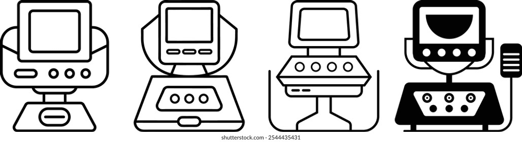 Um vetor de silhueta de máquina de ultrassom simples, capturando a forma e os componentes essenciais, ideais para projetos médicos e de saúde temática.