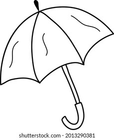 Sencillo paraguas en forma de doodle en negro. Ilustración vectorial en un estilo lineal. Es perfecto como logotipo, icono o elemento para colorear. Elemento de otoño