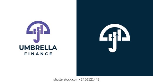 Simple Umbrella Finance Logo. Umbrella and Rising Up Statistics. Insurance Logo Icon Symbol Vector Design Inspiration.