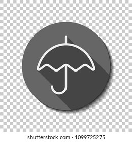 Simple umbrella icon. Linear, thin outline. flat icon, long shadow, circle, transparent grid. Badge or sticker style