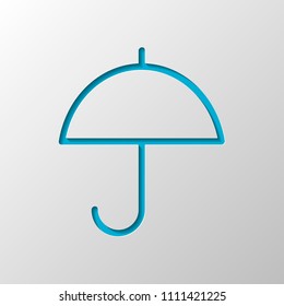 Simple umbrella icon. Linear, thin outline. Paper design. Cutted symbol with shadow
