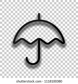 Simple umbrella icon. Linear, thin outline. Black glass icon with soft shadow on transparent background