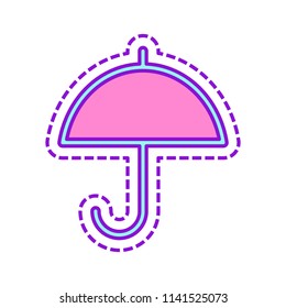 Simple umbrella icon. Linear, thin outline. Colored sketch with dotted border on white background