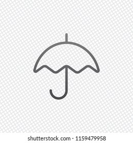 Simple umbrella icon. Linear, thin outline. On grid background