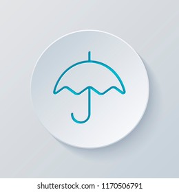 Simple umbrella icon. Linear, thin outline. Cut circle with gray and blue layers. Paper style