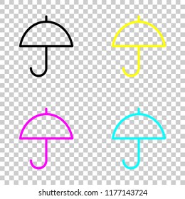 Simple umbrella icon. Linear, thin outline. Colored set of cmyk icons on transparent background