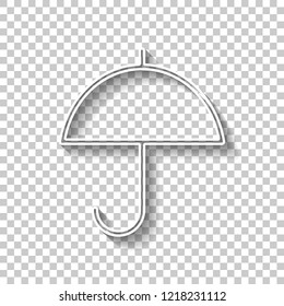 Simple umbrella icon. Linear, thin outline. White outline sign with shadow on transparent background