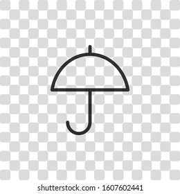 Simple umbrella icon. Linear, thin outline. Black symbol on transparency grid