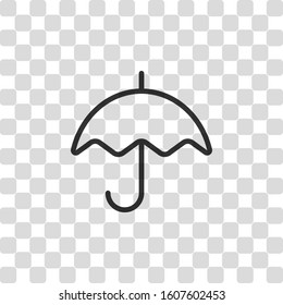 Simple umbrella icon. Linear, thin outline. Black symbol on transparency grid