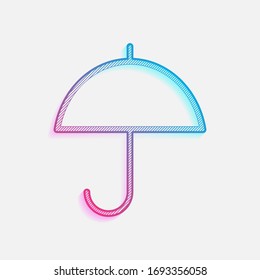 Simple umbrella icon. Linear, thin outline. Colored logo with diagonal lines and blue-red gradient. Neon graphic, light effect