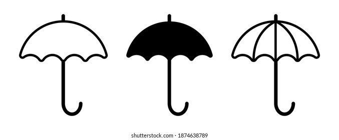 Conjunto de iconos de paraguas simple. Símbolos de protección y seguros. Ilustración vectorial.