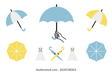 Simple umbrella illustration set with hands holding umbrellas