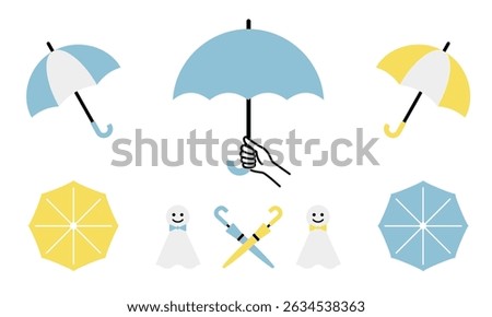 Simple umbrella illustration set with hands holding umbrellas