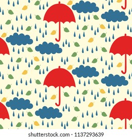 Simple umbrella rain childish cute colorful seamless vector pattern