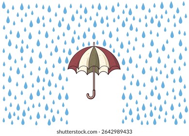 Simple umbrella with raindrops vector flat cartoon design in pastel shades, suitable for children’s educational materials, nursery visuals, and weather-themed artwork
