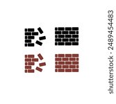 simple under construction icon, vector flat design unsafe building break down brick wall with falling bricks broken. simple square strong brick wall pieces icon, building structure pattern flat vector