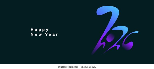 Simple and Unique 2026 Typography in Colorful Gradient Style on Dark Background. Happy New Year 2026 Greeting card or Banner
