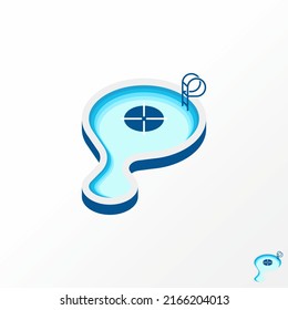 Simple and unique 3D swimming pool with water and stairs image graphic icon logo design abstract concept vector stock. Can be used as a symbol related to recreation or relax