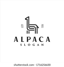 Simple Unique Alpaca Logo Line Art Design , Vicuna, Huacaya alpaca, guanaco And llama Logo Linear Design Template