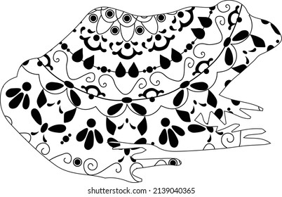Simple Unique Animal Amphibians Cute Bullfrog Mandala Line Art Logo Tattoo Cubism Surrealism Style, Creative Pattern Decoration Popular Artwork for World Wildlife Day