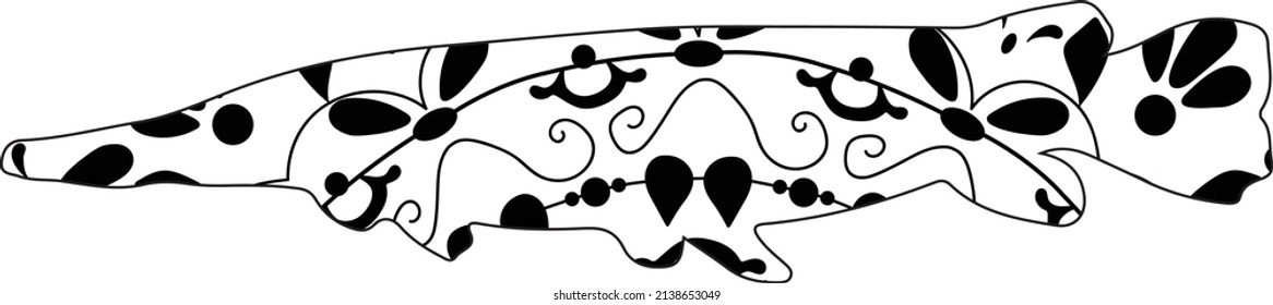Simple Unique Animal Fish Alligator Gar Mandala Line Art Logo Tattoo Cubism Surrealism Style, Creative Pattern Decoration Popular Artwork for World Wildlife Day
