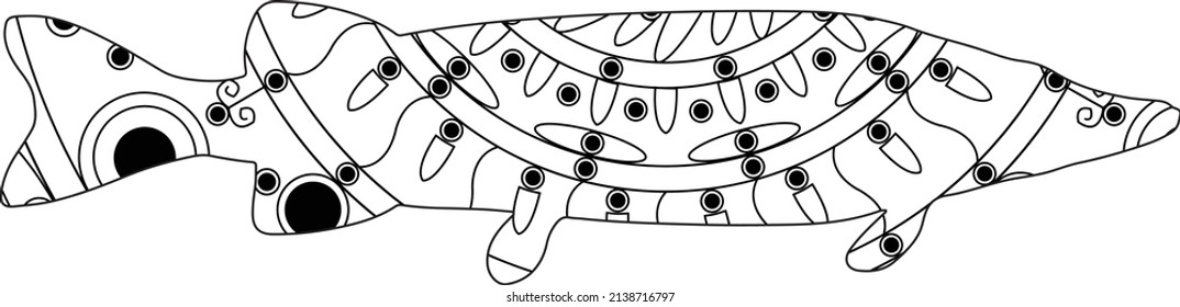 Simple Unique Animal Fish Arapaima Mandala Line Art Logo Tattoo Cubism Surrealism Style, Creative Pattern Decoration Popular Artwork for World Wildlife Day