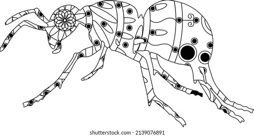 Simple Unique Animal Insects Cute Ant Mandala Line Art Logo Tattoo Cubism Surrealism Style, Creative Pattern Decoration Popular Artwork for World Wildlife Day