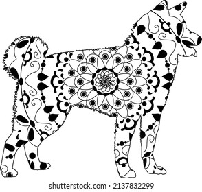 Simple Unique Animal Mammal Ainu Akita Dog Mandala Line Art Logo Tattoo Cubism Surrealism Style, Creative Pattern Decoration Popular Artwork for World Wildlife Day