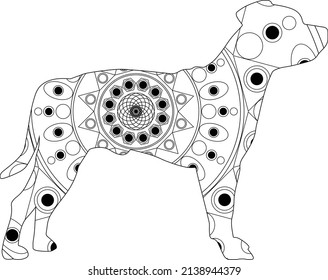 Simple Unique Animal Mammal Cute American Staffordshire Terrier Dog Mandala Line Art Logo Tattoo Cubism Surrealism Style, Creative Pattern Decoration Popular Artwork for World Wildlife Day