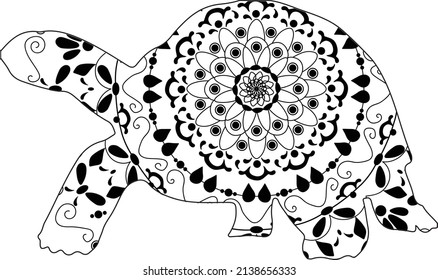 Simple Unique Animal Reptiles Aldabra Giant Tortoise Mandala Line Art Logo Tattoo Cubism Surrealism Style, Creative Pattern Decoration Popular Artwork for World Wildlife Day