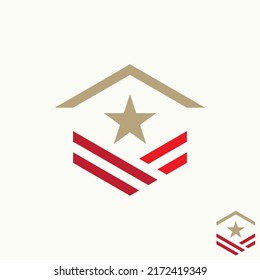 Simple and unique army veteran sign with roof house image graphic icon logo design abstract concept vector stock. Can be used as symbol related to property or pension
