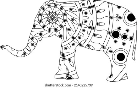 Simple Unique Asian Elephant Cute Mandala Line Art Logo Tattoo Cubism Surrealism Style, Creative Pattern Decoration Popular Artwork for World Wildlife Day or International Day Biological Diversity