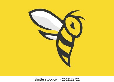 Simple and Unique Bee mascot Silhouette logo template with yellow bg