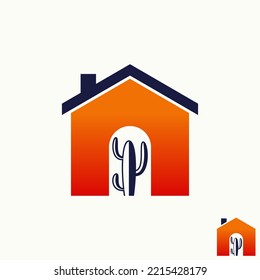 Depósito de cactus simple y único en casa o casa media o puerta de la imagen del icono gráfico diseño concepto abstracto material vectorial. Se puede usar como símbolo relacionado con botánica o propiedad