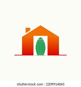 Simple and unique cactus on front house home or door image graphic icon logo design abstract concept vector stock. Can be used as symbol related to botany or property