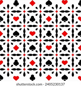 Simple unique casino gambling poker background with red and black symbols, vector illustration. for printing on fabric and paper.