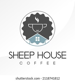 Simple and unique coffee cup like head sheep and house image graphic icon logo design abstract concept vector stock. can be used as symbol or relating to animal and property