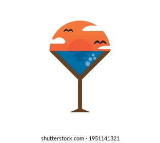 simple, unique dan moderen bar  and viws sunset drink logo
