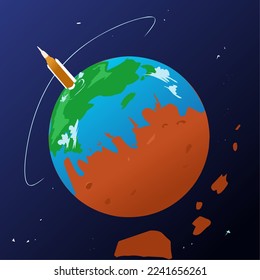 Simple unique design for illustration of red planet teraforming to sustain life of living things