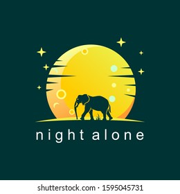 Simple and unique elephant alone with night or moon backgrond image graphic icon logo design abstract concept vector stock. Can be used as a symbol related to animal or wildlife.