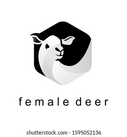 Simple and unique female deer in negative space Hexagon image graphic icon logo design abstract concept vector stock. Can be used as a symbol related to animal or character.