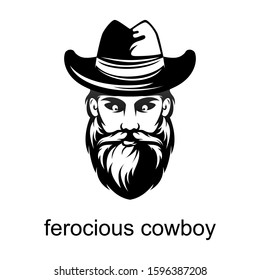 Simple and unique ferocious cowboy face with hat, mustache, and beard image graphic icon logo design abstract concept vector stock. Can be used as symbol relating to gentleman or character.