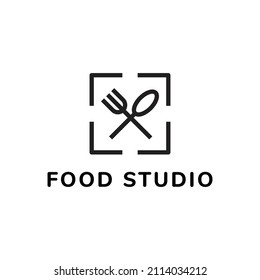 simple and unique food studio with line style vector logo design