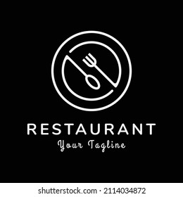 simple and unique fork, spoon and plate logo design on black background. food or restaurant logo.