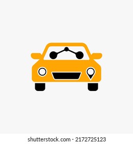 Pequeño y sencillo mini coche de taxi frontal con dos pasajeros imagen de imagen de icono gráfico diseño concepto abstracto material vectorial. Se puede usar como símbolo relacionado con el transporte o el móvil